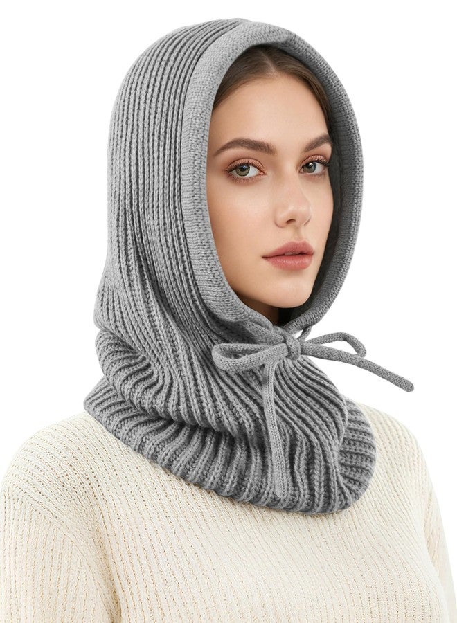 Gopaice Winter Hat Knit Balaclava Hooded Scarf Head Cover Beret Neck Ski Warmer Unisex Light Grey - Image 2